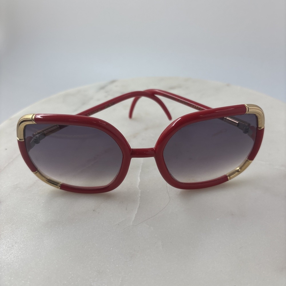VTG Bold Oversized Ted Lapidus Paris Sunglasses Red Frames Gold-Tone Hardware - Picture 4 of 16